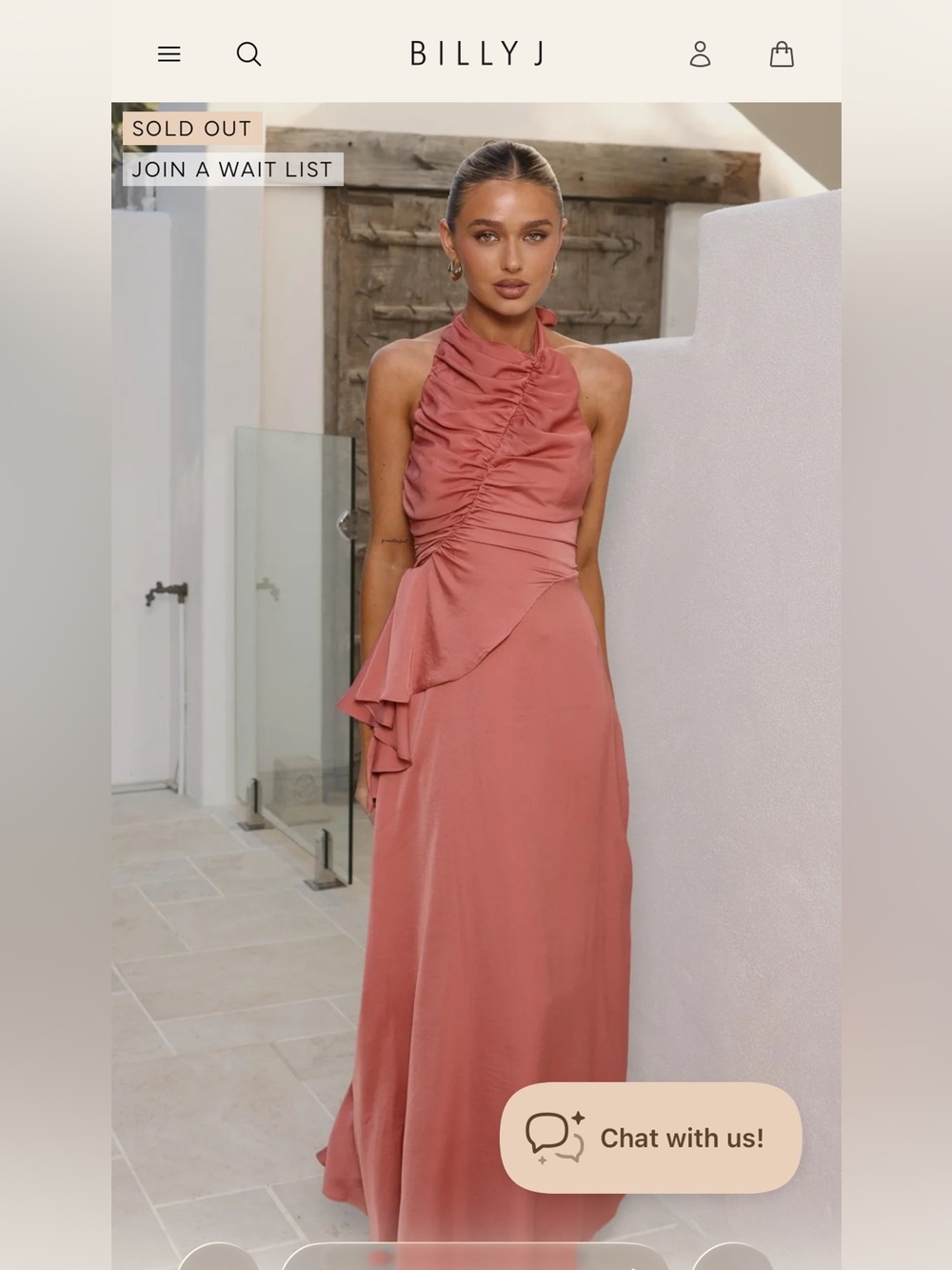 BillyJ Ruched Halter Maxi Dress in Dusty Rose